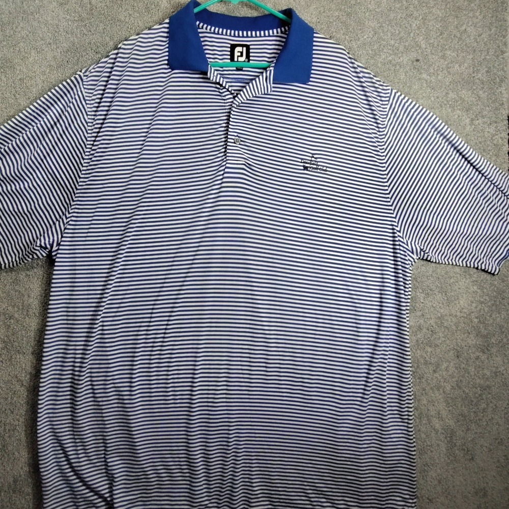 FootJoy Mens Golf Polo Short Sleeve Striped Logo Blue XXL Active Shirt FJ